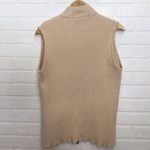 ANN Klein nude cotton quilted zip-up sleeveless vest large Ecru - Picture 3 of 15
